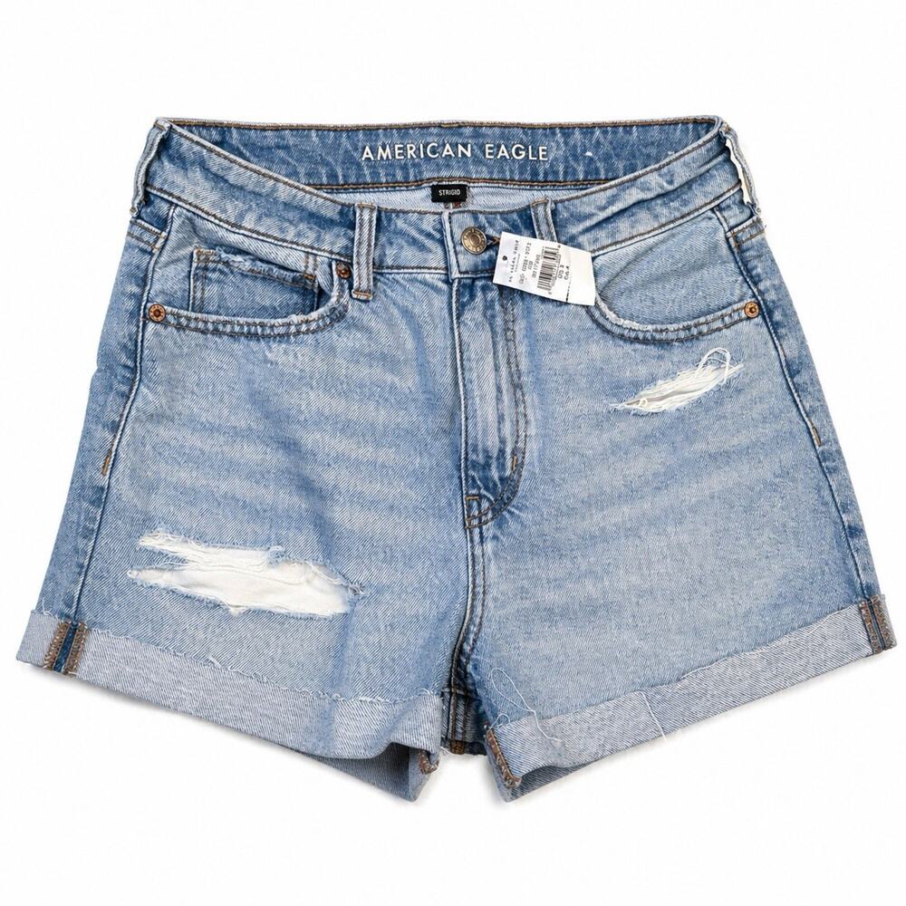 NWT American Eagle Strigid Shorts 4 Low Rise Medium Stone Wash Distressed Denim